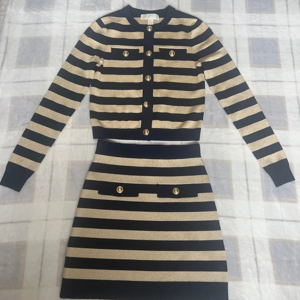Michael Kors Metallic Striped Skirt & Cardigan Bundle - Picture 6 of 12